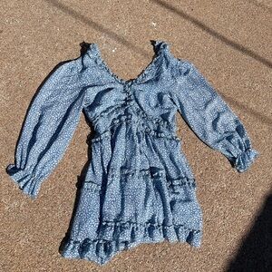 Blue Floral Long Sleeve Dress